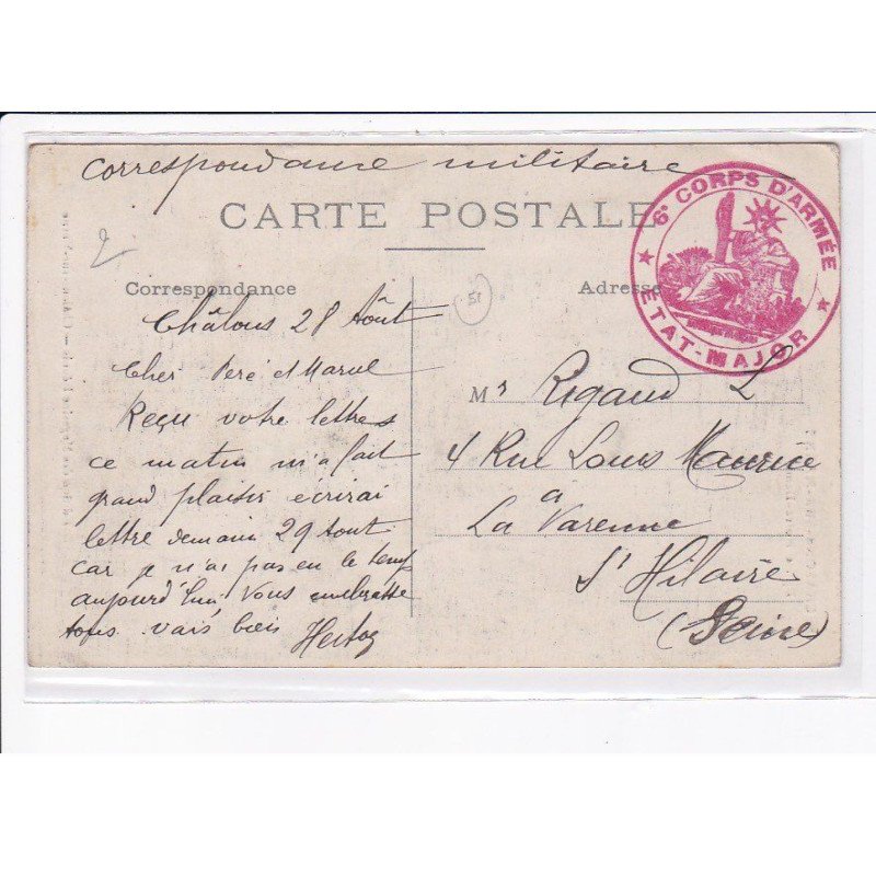 CACHET: 6e corps d'armée, état-major - très bon état