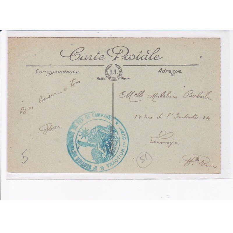 CACHET: section de chemins de fer de campagne, traction 1er subdivision - très bon état