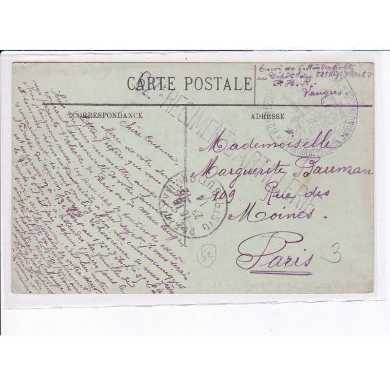 CACHET: 62e régiment artillerie - très bon état