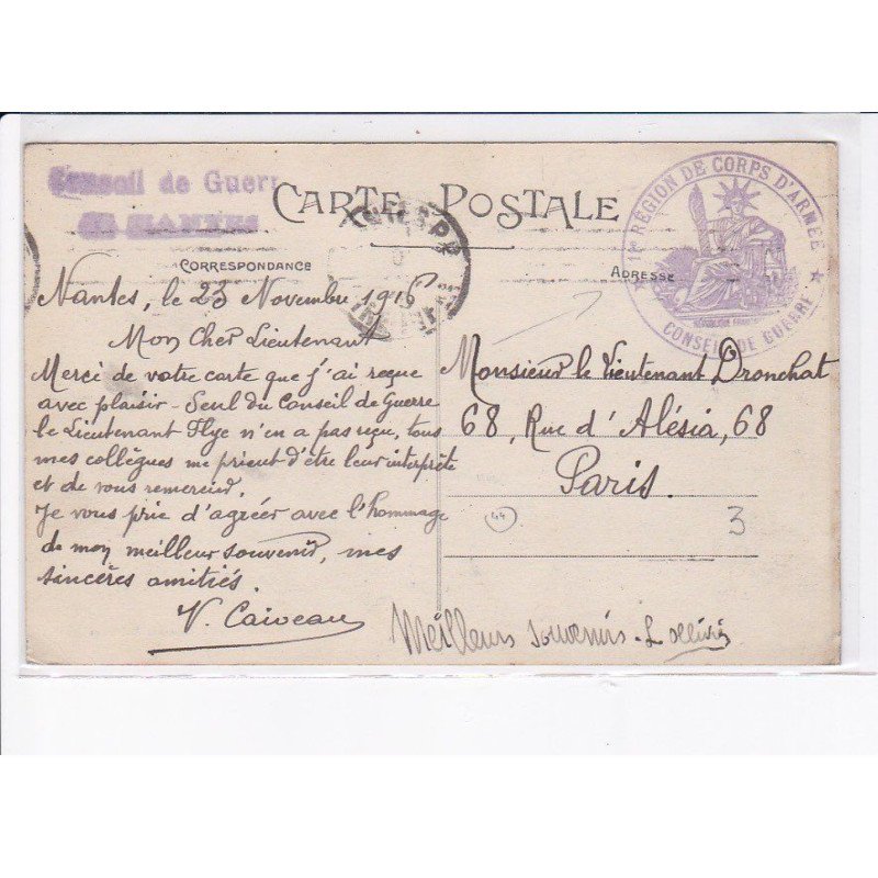 CACHET: conseil de guerre, 11e région de corps d'armée, conseil de guerre - très bon état