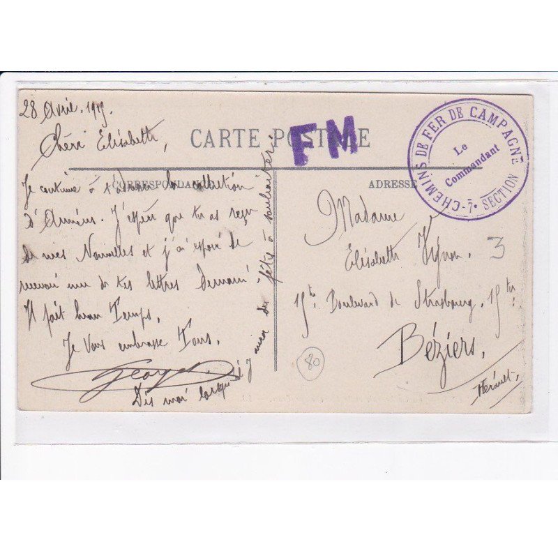 CACHET: FM chemins de fer de campagne, 7e section - très bon état