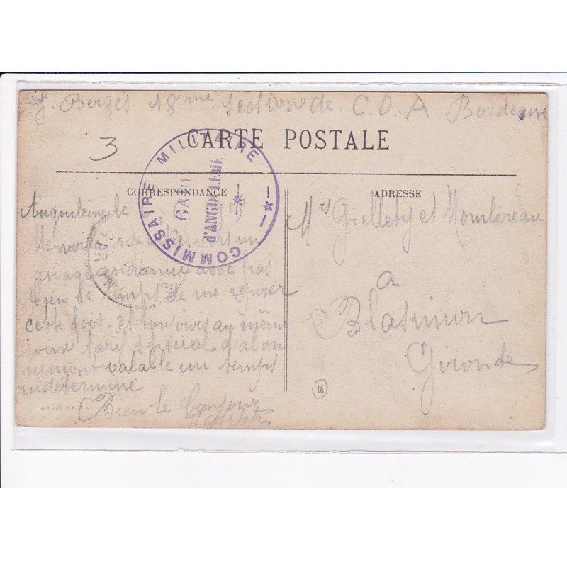 CACHET: militaire commisaire, gare d'angouleme - très bon état
