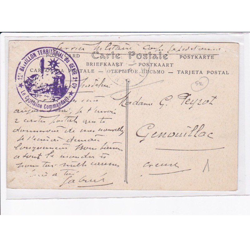 CACHET: 12e bataillon territorial du génie, le capitaine commandant - très bon état