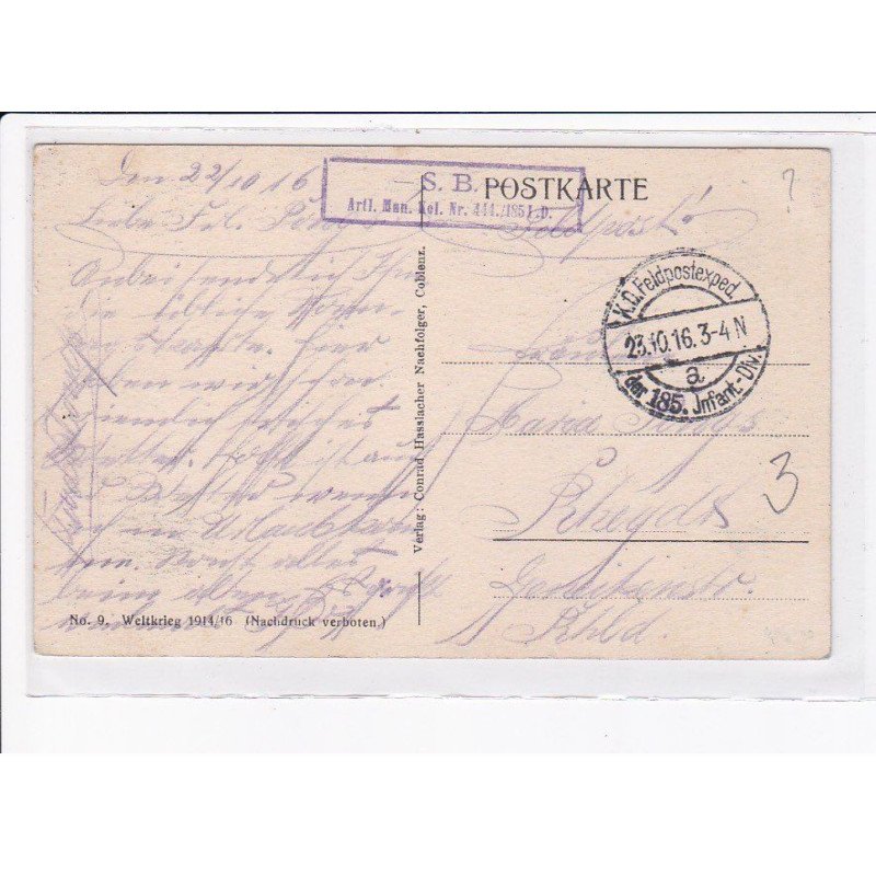 CACHET: S.B. aril man kel n°444./1851 D. der 185. jmfant-div - très bon état