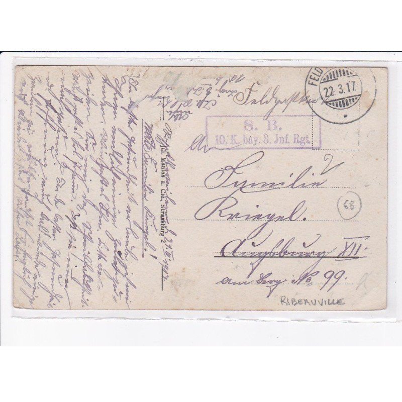 CACHET: S.B. 10 K. bay 3 Jnf Rgt. - très bon état