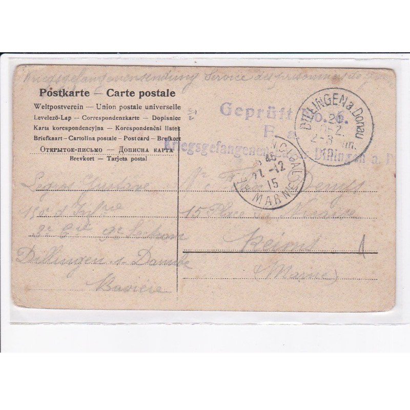 CACHET: gebrüft n°26, F.A. kriegsgefangenenslager dillingen - très bon état