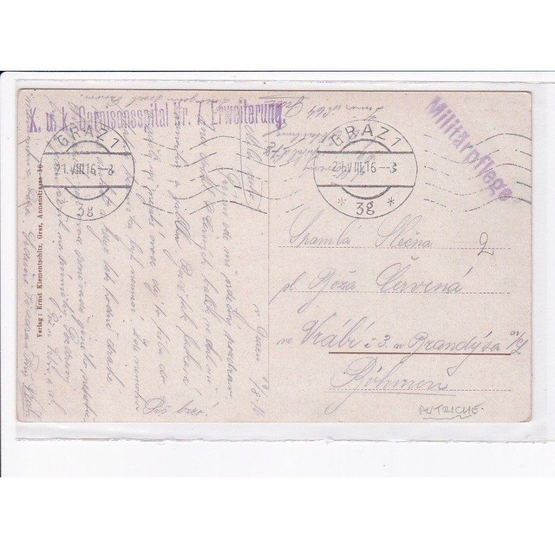 CACHET: K. u. k. garnisonsspital n°7 erweiterung, militarpflege - très bon état