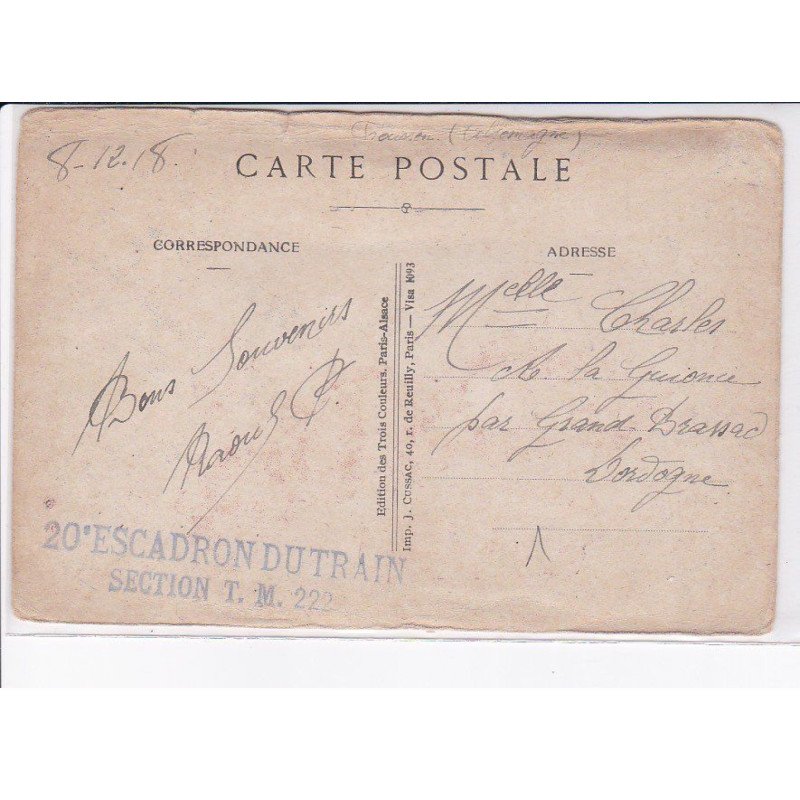 CACHET: 20e escadron du train section T.M. 222 - très bon état