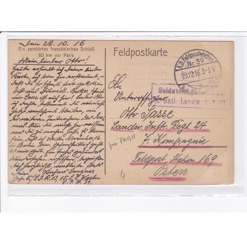 CACHET: soldat, K.D. Feldpoststation n°39 - très bon état