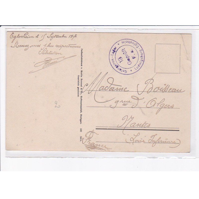 CACHET: gefangenen, ludwigsburg-eglosheim geprüft - très bon état