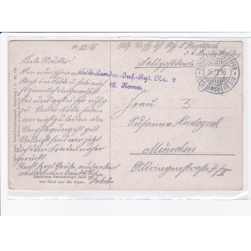CACHET: landw. inf. rgt. n°2 12 komp - très bon état