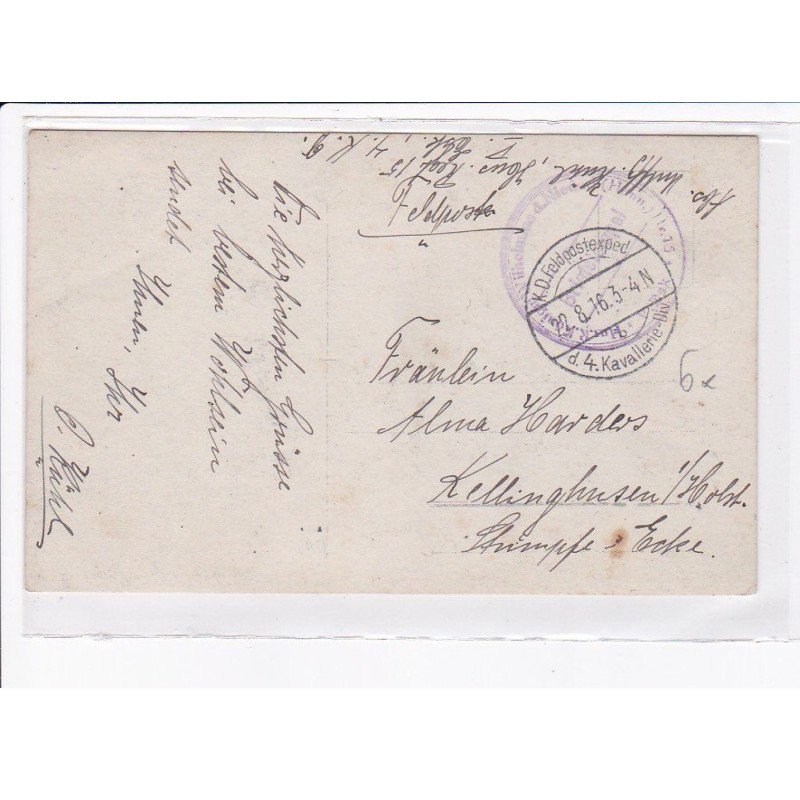 CACHET: k.d. feldpostexped 22 8 16 3-4 N 4. kavallerie-div - très bon état
