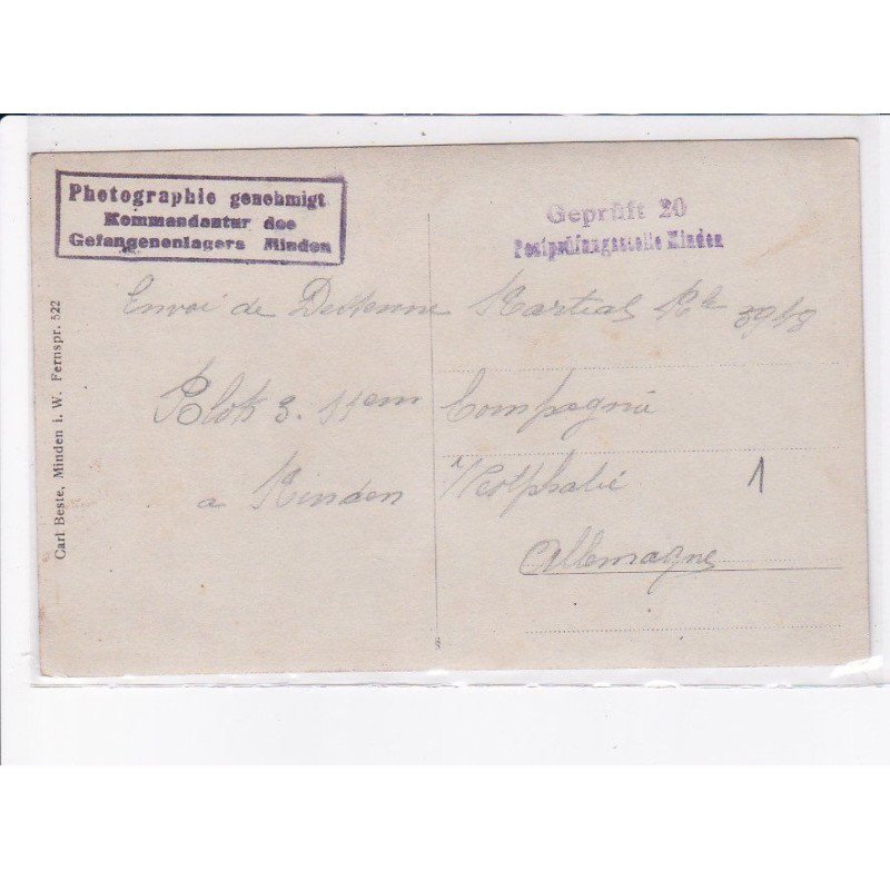 CACHET: photographie genehmigt kommandantur des gefangenenlagers mindon geprüft 20 - très bon état