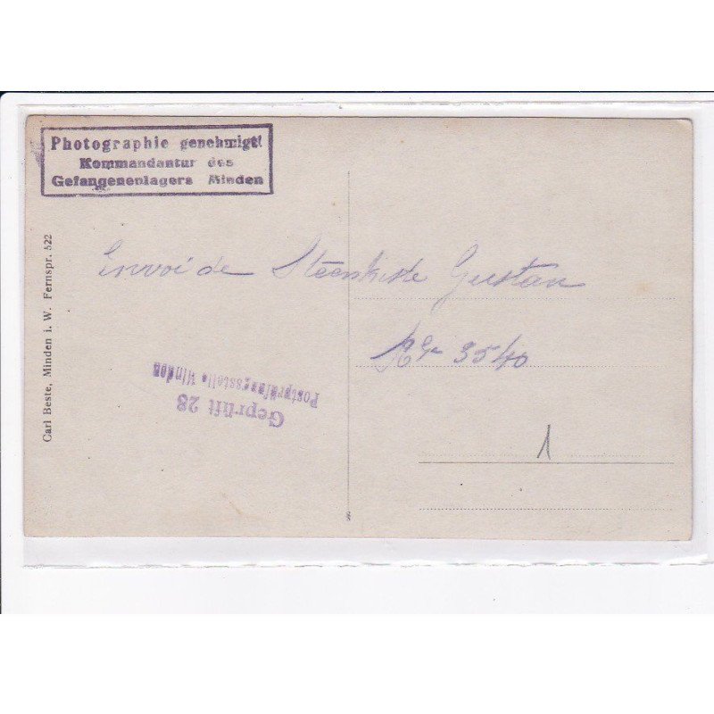 CACHET: photographie genehmigt kommandantur des gefangenenlagers minden geprüft 28 - très bon état