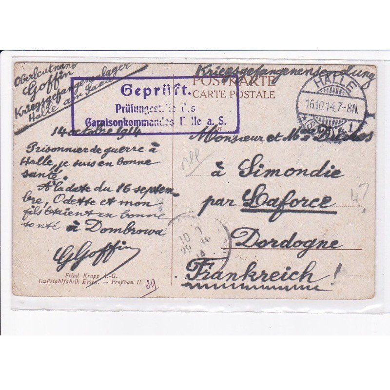 CACHET: geprüft prüfungest, garnisonkommandes - très bon état