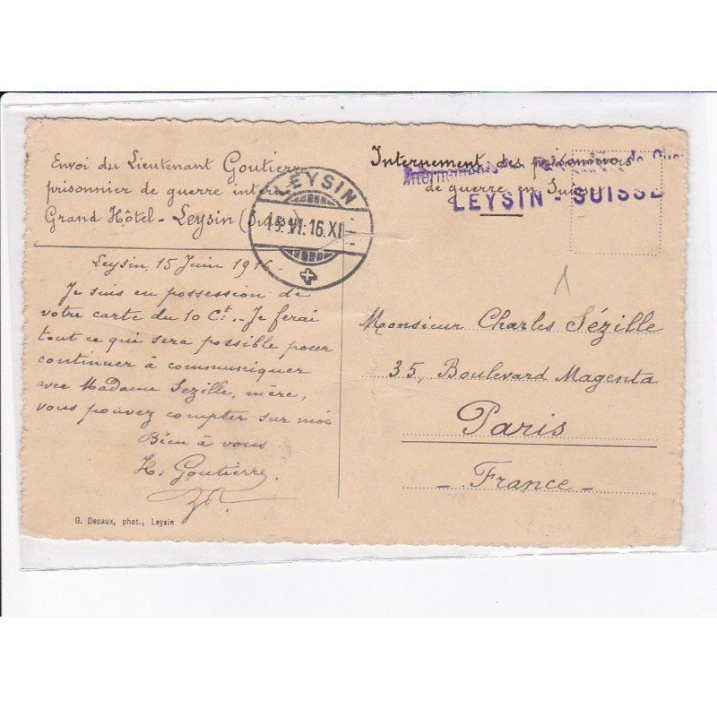 CACHET: leysin suisse 15 VI 16 XI - très bon état