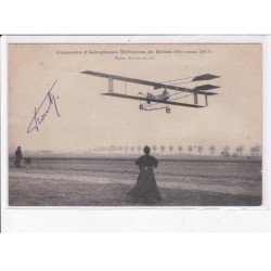AVIATION AUTOGRAPHE: Frantz, concours d'aéroplane militaires de reims, 1911, biplan savary en vol - état