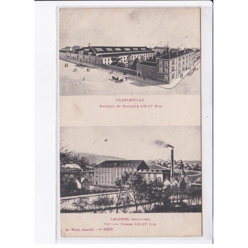 CHARLEVILLE : LALOBBE: bureaux et magasin lejay fils, vue des usines lejay fils - état