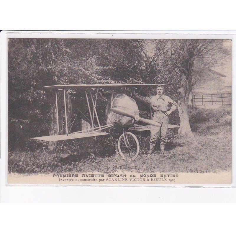 ROEULX: première aviette biplan du monde entier, inventée et construite par scarline victor, aviation 1923-très bon état