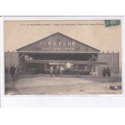 BOULOGNE-sur-MER: hangar de l'aéro-club, sortie d'un biplan farman, aviation - très bon état