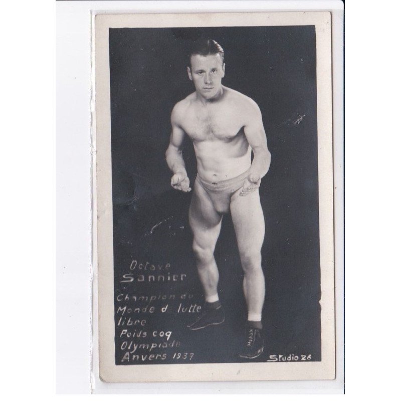 SPORTS: octave sannier, champion du monde de lutte libre, poids coq, olympiade anvers 1937 - très bon état