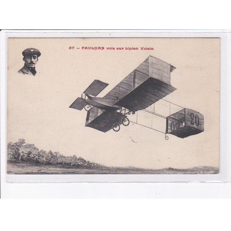 PORT-AVIATION - JUVISY: vignette, Paulhan vole sur biplan voisin, aviation, avion - très bon état