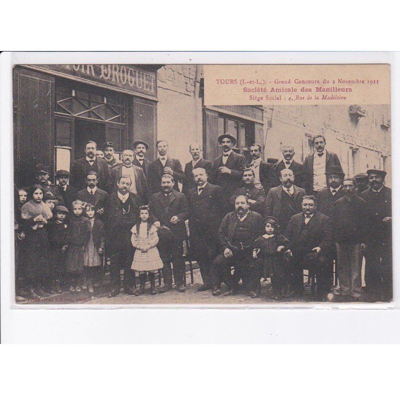TOURS: grand concours du 2 novembre 1911 société amicale des manilleurs, jeu de cartes - très bon état