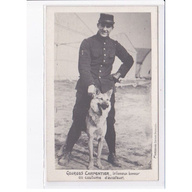 AVIATION: Georges Carpentier, le fameux boxeur en costume d'aviateur, chien berger - très bon état