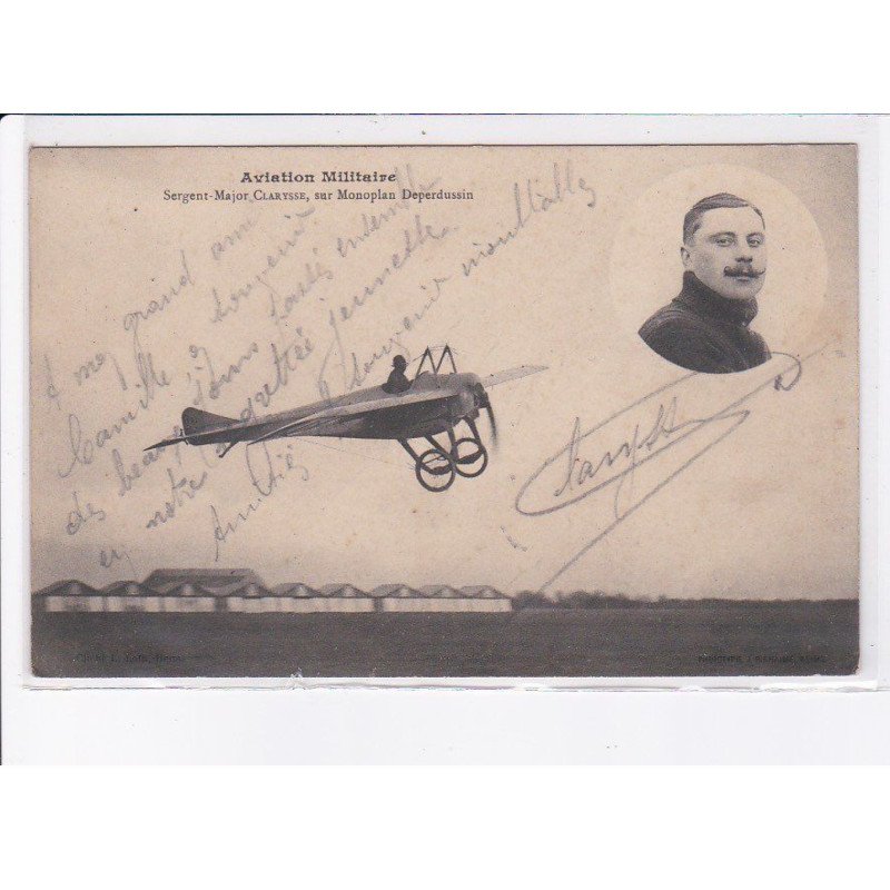 AVIATION: autographe, militaire Sergent-Major Clarysse sur monoplan deperdussin - état
