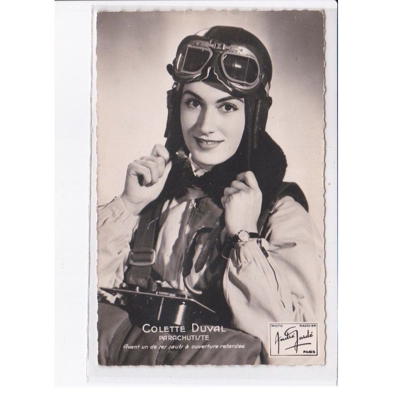 AVIATION: autographe Colette Duval, parachutiste avant un de ses sauts à ouverture retardée - très bon état