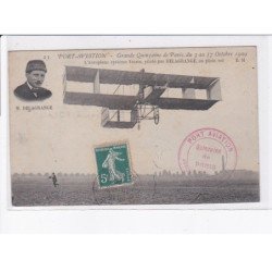 PORT-AVIATION: quinzaine paris 1909 aéroplane système voisin Delagrange en plein vol cachet - très bon état