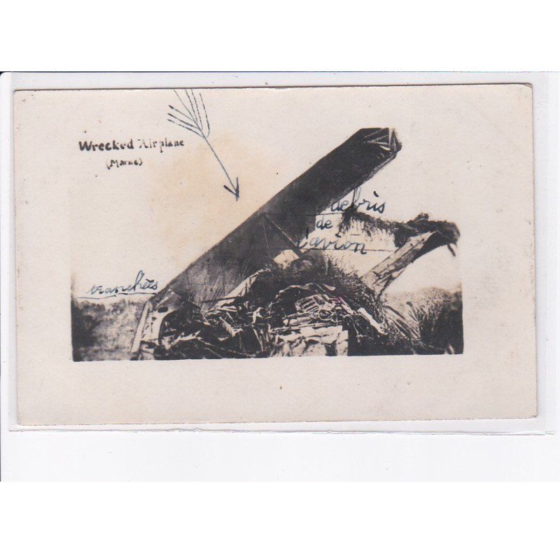 MARNE: aviation, wrecked airplane, accident d'avion - très bon état