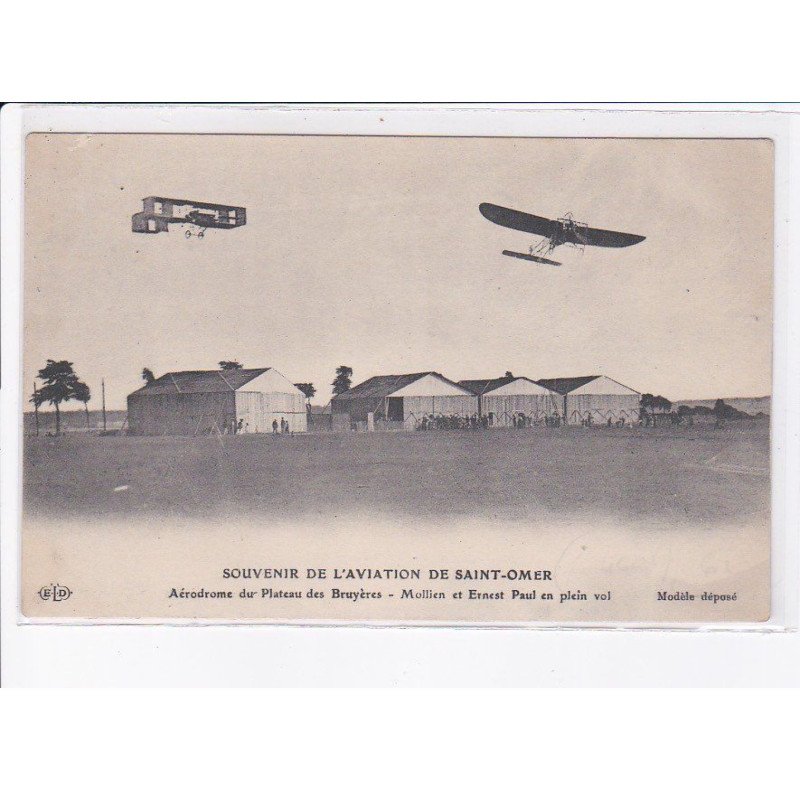 SAINT-OMER: souvenir aviation aérodrome plateau bruyères Mullien Ernest Paul en plein vol, avion - très bon état