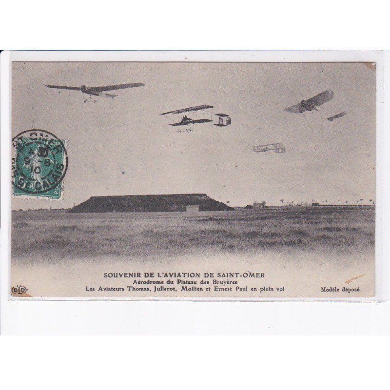 SAINT-OMER: souvenir aviation aérodrome plateau bruyères thomas jullerot mollien ernest paul en plein vol - très bon éta