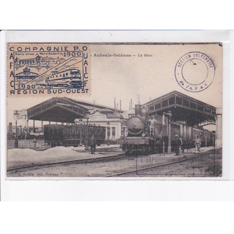 AUBRAIS-ORLEANS: la gare, train, vignette, fleury les, compagnie P.O. UAICF - très bon état