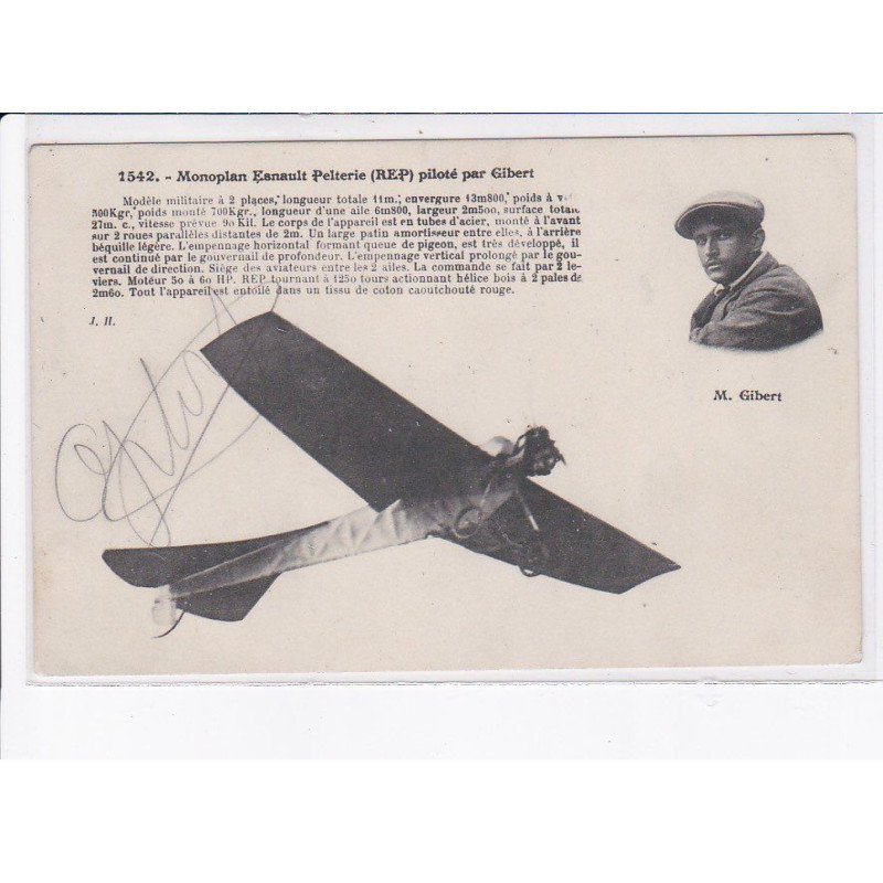 AVIATION: autographe Gibert monoplan esnault pelterie REP - très bon état