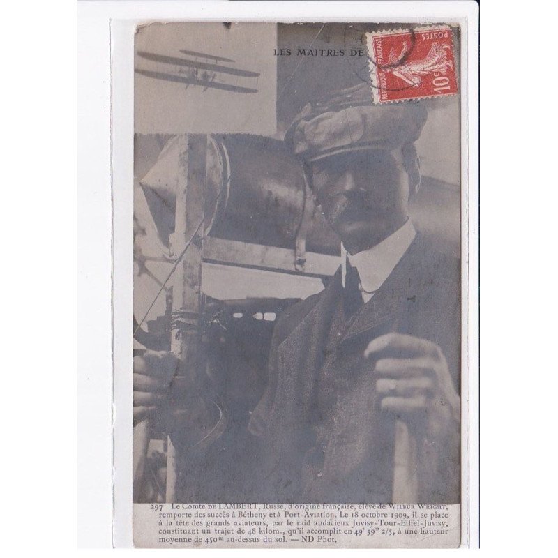 AVIATION: autographe comte Lambert, élève de Wilbur Wright - très bon état