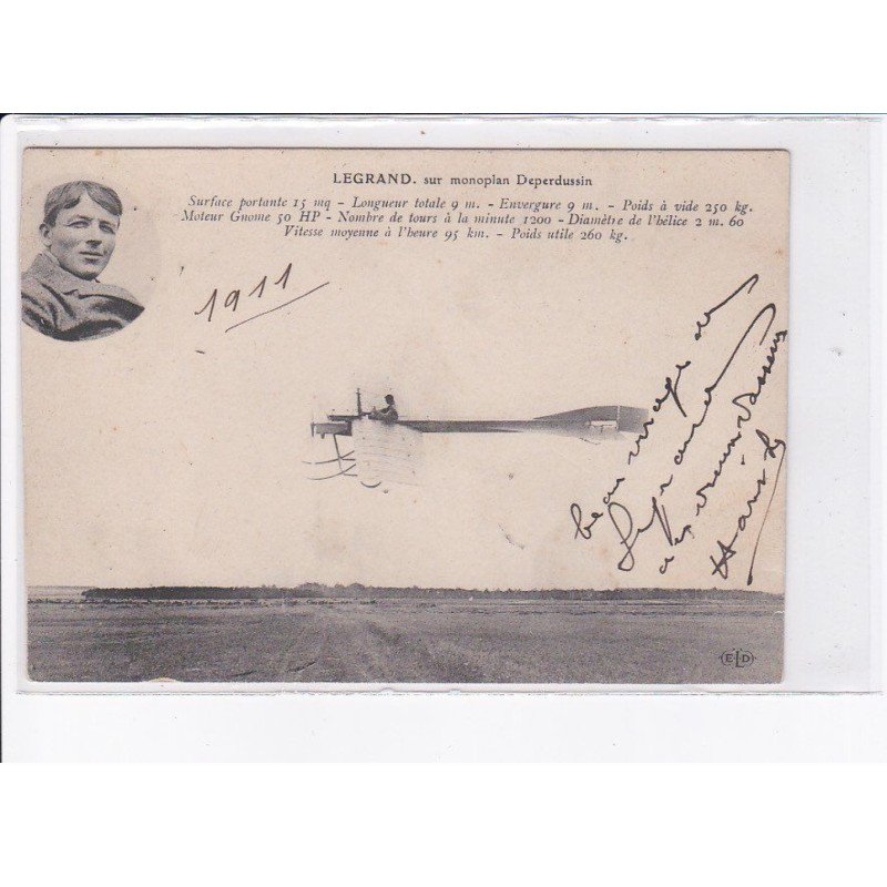 AVIATION: autographe Legrand monoplan deperdussin - état