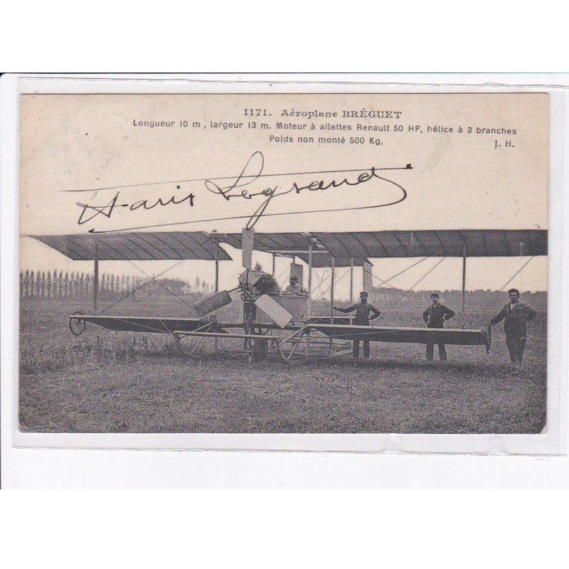 AVIATION: autographe Legrand aéroplane bréguet - très bon état