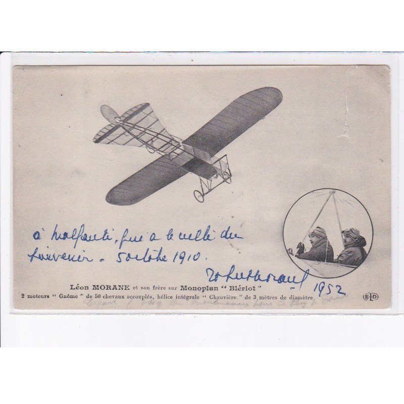 AVIATION: autographe Léon Morane et son frère sur monoplan "blériot" - état