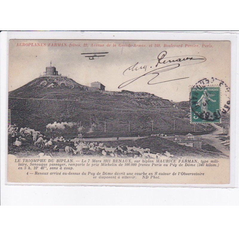 AVIATION: autographe Renaux aéroplane farman - très bon état