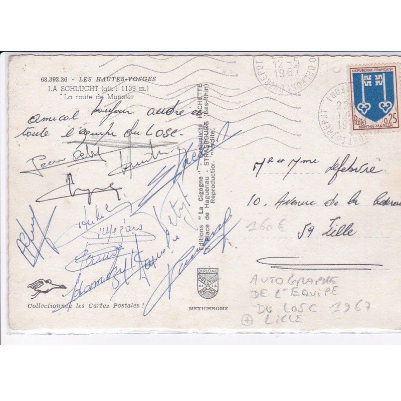 AUTOGRAPHE: autographe de l'équipe du losc 1967, lille - très bon état