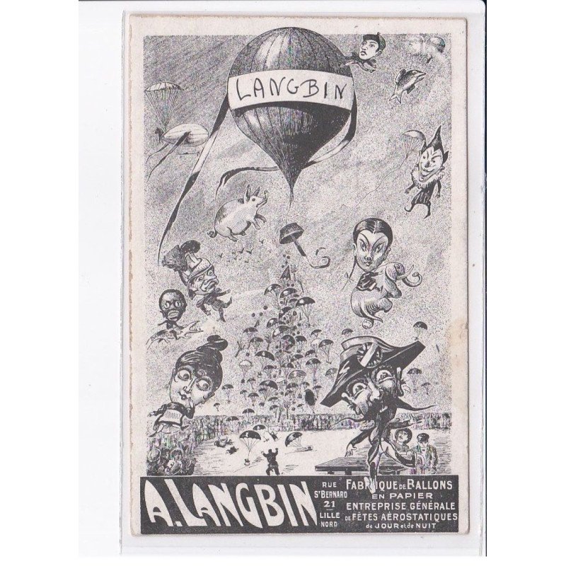 LILLE: langbin fabrique ballons papier entreprise générale fêtes aérostatiques - publicité aviation Ballon rond - état
