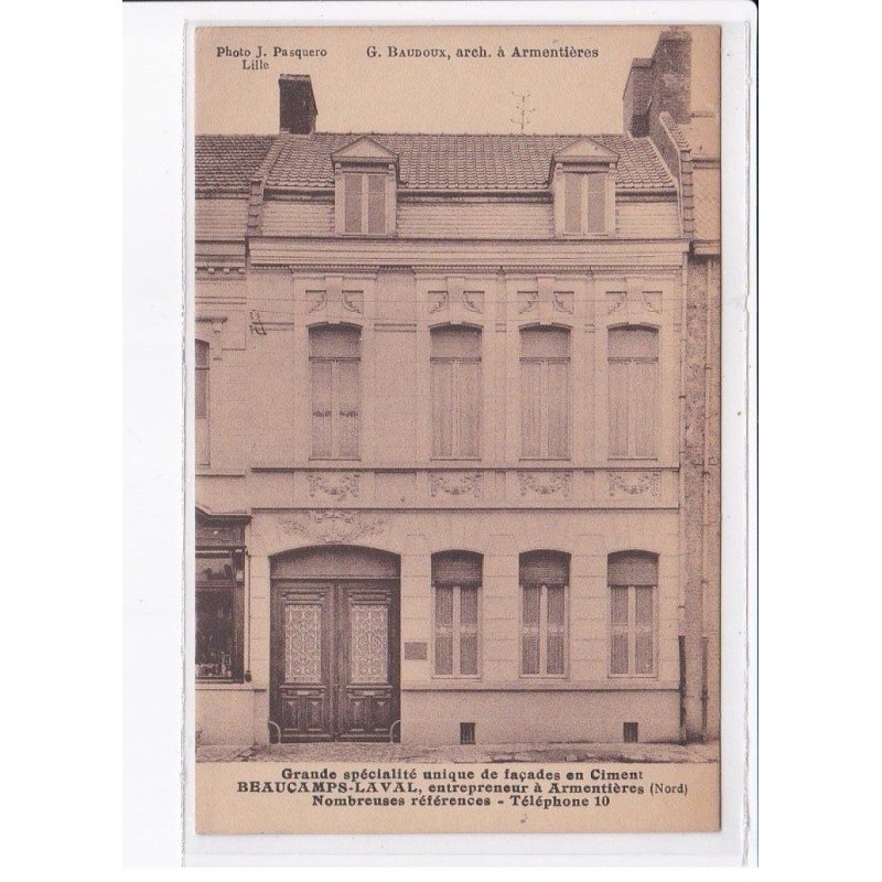 ARMENTIERES: grande spécialité unique de façade en ciment beaucamps-laval - très bon état