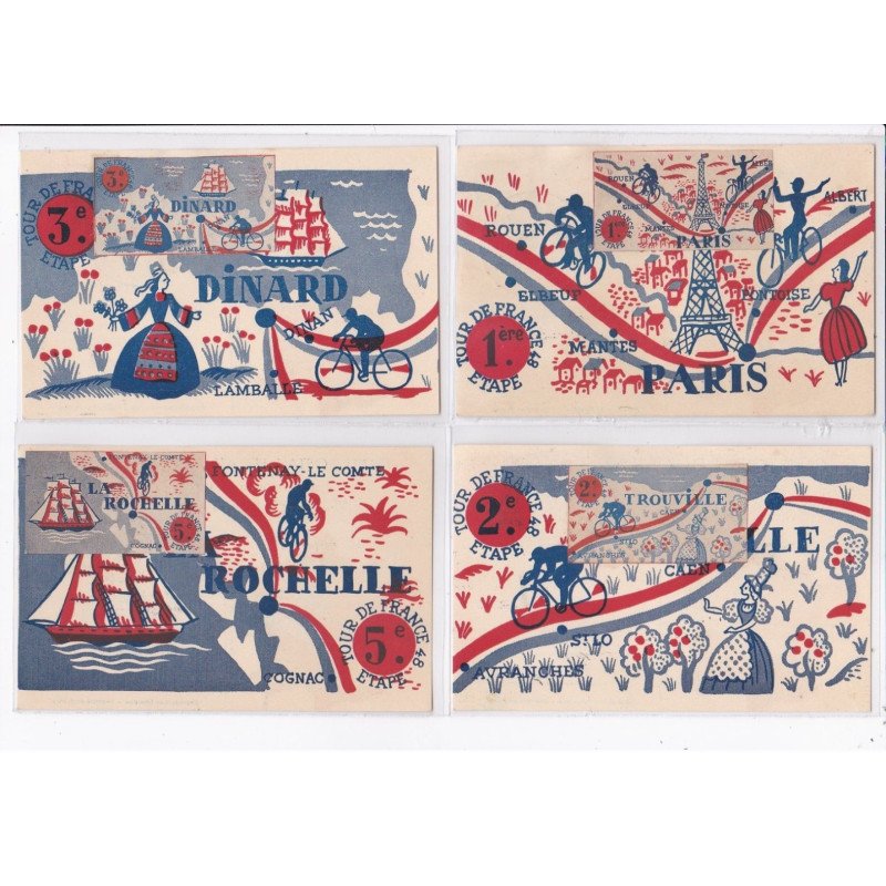 SPORTS: cyclisme, vélo, tour de france 1948, série complète de 21 CPA - très bon état
