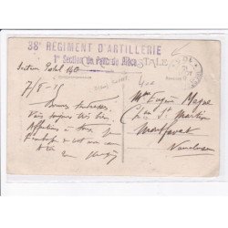 CACHET: 38e régiment d'artillerie, 1er section de parc de place - très bon état