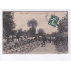 PONT L'ABBE: équipe d'ouvriers construisant la ligne du tramway, chemin de fer - très bon état