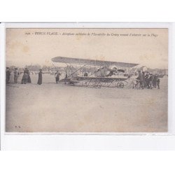 BERCK-PLAGE: aéroplane militaire de l'escadrille du crotoy venant d'attérir sur la plage - très bon état