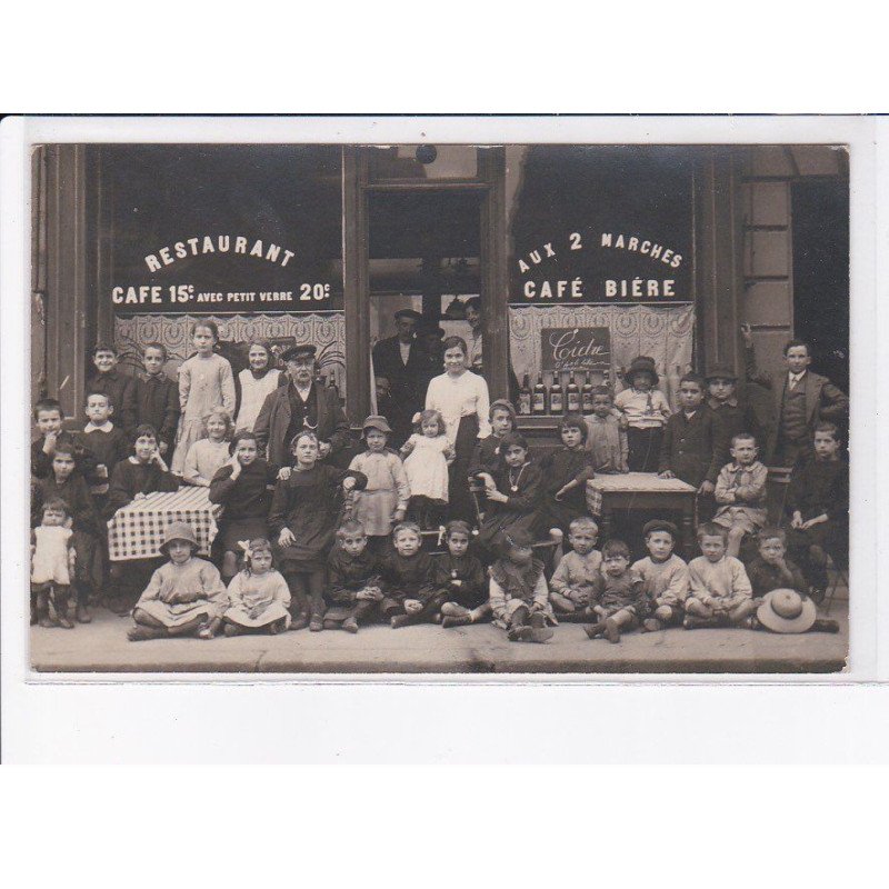 FRANCE: à localiser, carte photo, café restaurant bière, groupe de personne, enfants - très bon état