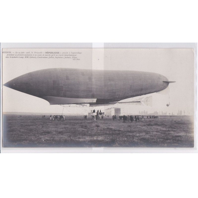MOISSON : carte panoramique - le dirigeable "République" en 1908 (format 15x29 cm environ - très bon état